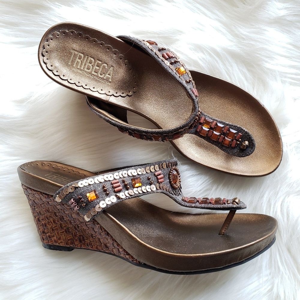 Tribeca by Kenneth Cole Jeweled Wedge Sandals